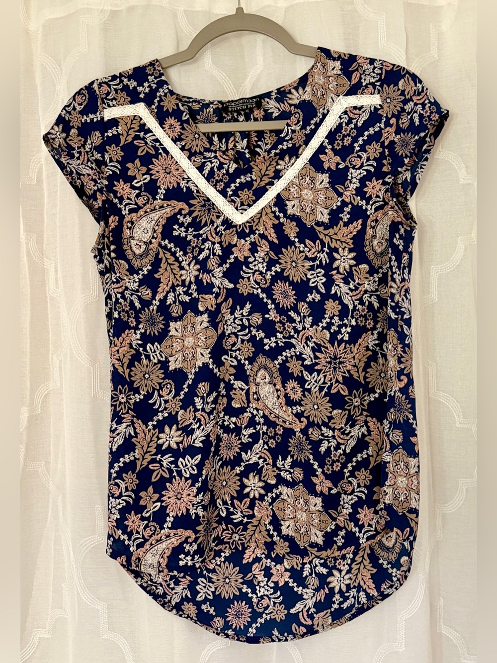 Papermoon Stitch Fix XS Navy Floral Paisley V Neck Tunic Blouse Top